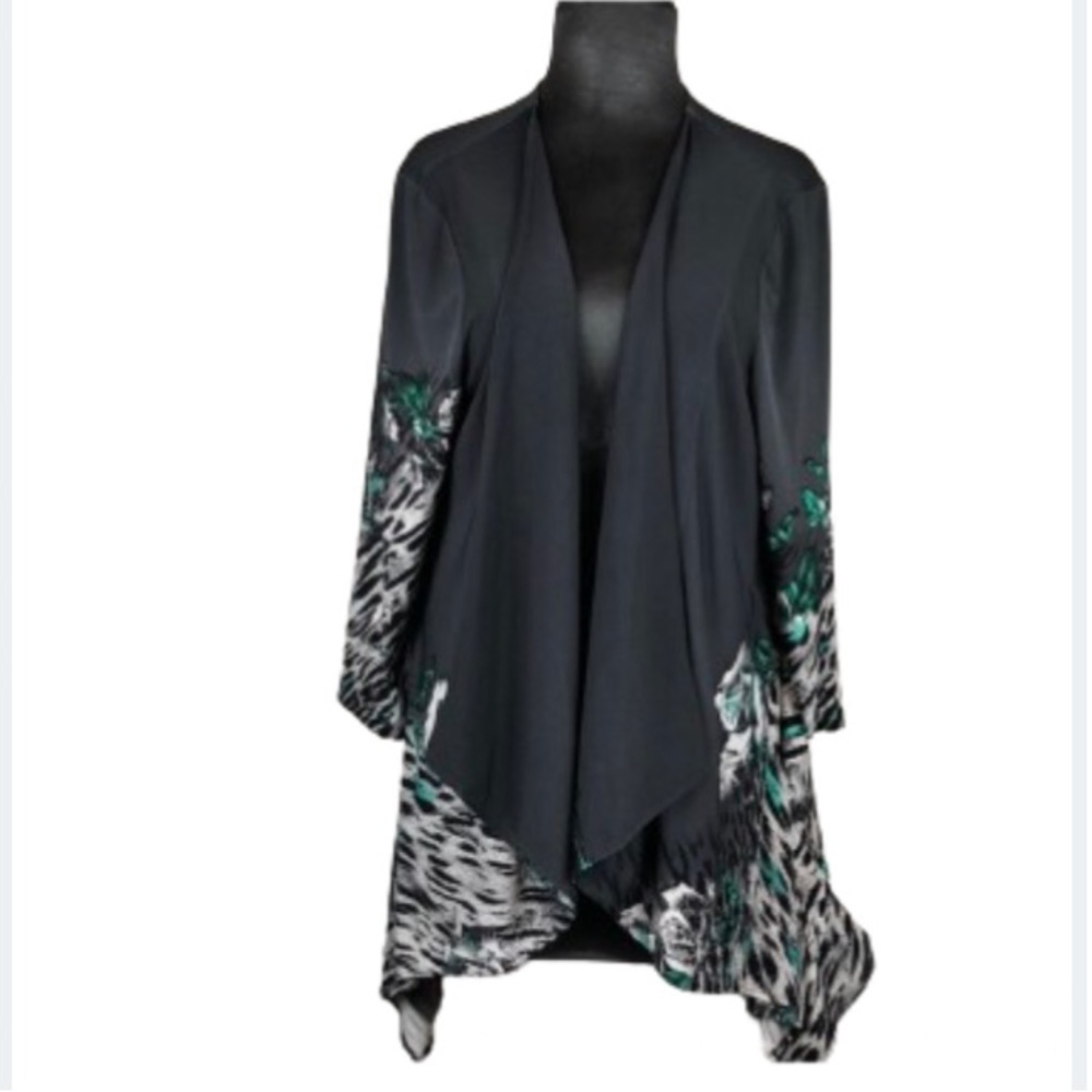 Picadilly Fashion Slinky Cardigan Size XL Open Front Floral Animal Print